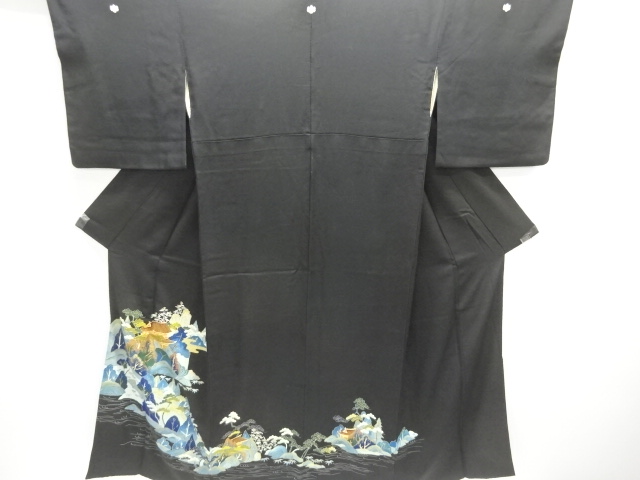 アンティーク　東京友禅　屋敷に松模様刺繍留袖（比翼付き）